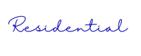 the word residential in blue on a black background
