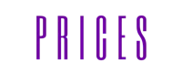 the word prices in purple on a black background