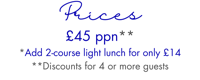 prices for a course light lunch for 4 guests