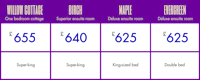 a purple screen with different prices for different items