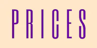 the word prices in purple on a beige background
